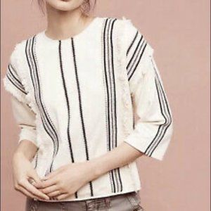 Anthropologie Eri + Ali fringe stripe sweater top, Size Medium